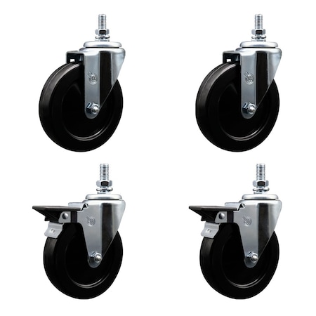 Service Caster 5 Inch Hard Rubber 12 Inch Threaded Stem Caster Set 2 Brakes SCC SCC-TS20S514-HRS-121315-2-PLB-2